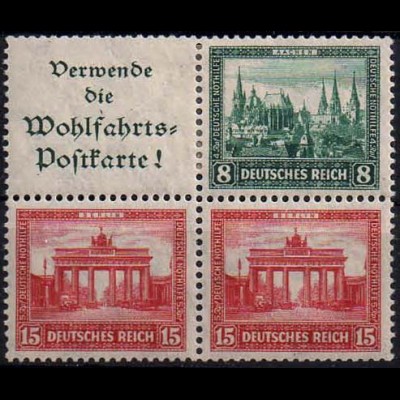 Dt. Reich, W 38, 4er-Block, Falzspuren,Mi.-Handbuch 60,-, postfr. 200,- (1090)