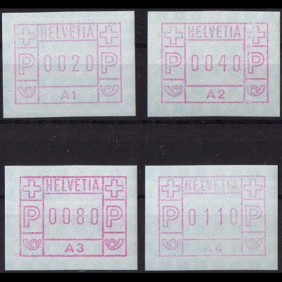 Schweiz-ATM, Mi. 1, 12x der kpl. Satz A 1 - A 4, postfrisch, Mi. 1560,- (1423)