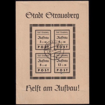 Strausberg, Block 2 II, Plattenfehler 'Strausburg', gest., Mi. 1200,- (1883)