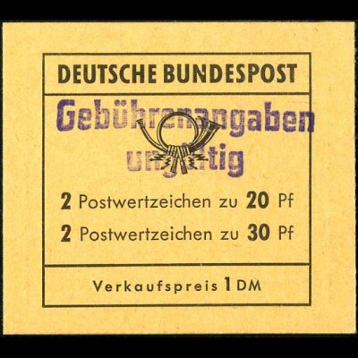 Bund, MH 14 g, Aufdruck "Gebührenangaben ungültig", postfrisch, Mi. 60 ++ (2965)
