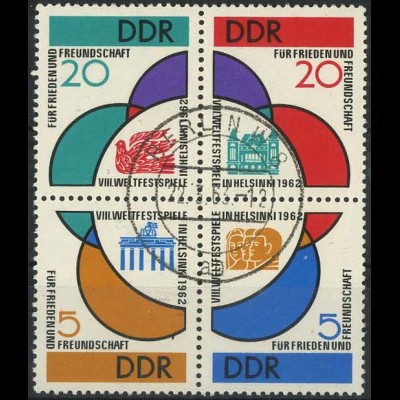 DDR, 901-904, Viererblock mit Tagesstempel, Mi. 70,-