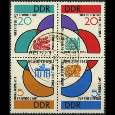 DDR, 901-904, Viererblock mit Tagesstempel vom Ersttag, Mi. 70,- ++