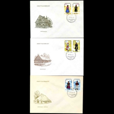 DDR, 1074-79, auf drei Ersttagsbriefen (WZd 144, 146, 148), Mi. 45,-