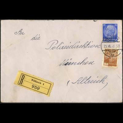 Dt. Reich, Ostmark, Währungs-Mischfrankatur auf unterfrankiertem R-Brief