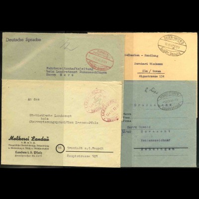 Frz. Zone, 1945/47, Lot mit 7 Briefen "Gebühr bezahlt"-Oval-Stempel