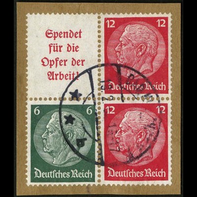 Dt. Reich, W 61 + W 62 als Viererblock, auf Briefstück, Mi. 40,- (4446)