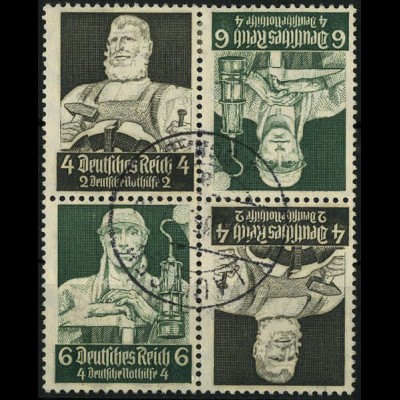 Dt. Reich, 2x K 23 im Viererblock, 4 Pf. links, gestempelt, Mi. 50,- (4481)
