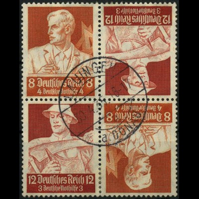 Dt. Reich, 2x K 24 im Viererblock, links 8 Pf., gestempelt, Mi. 50,- (4484)