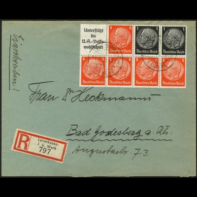 Dt. Reich, HBl. 88, portogerechte Einzelfrankatur auf R-Brief