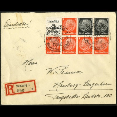Dt. Reich, HBl. 88, Einzelfrankatur auf Orts-R-Brief (4650)