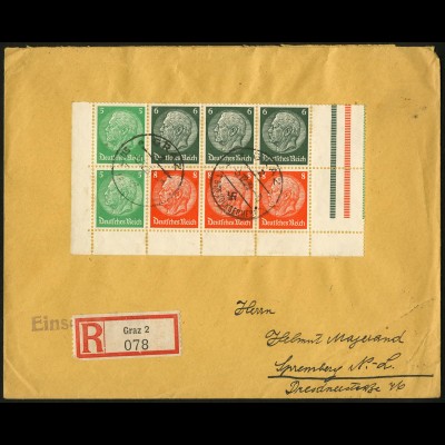 Dt. Reich, HBl. 92 B mit Rand aus MHB auf R-Brief, Ostmark-Verwendung