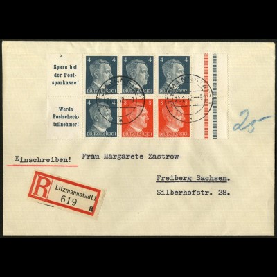 Dt. Reich, HBl. 119 aus MHB, Einzelfrankatur, Nachgebühr-R-Brief (4795)