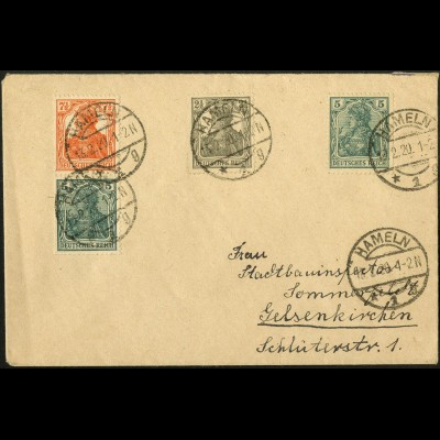 Dt. Reich, S 3 ab, portogerecht auf Fern-Brief, Mi. 60,- (4927)