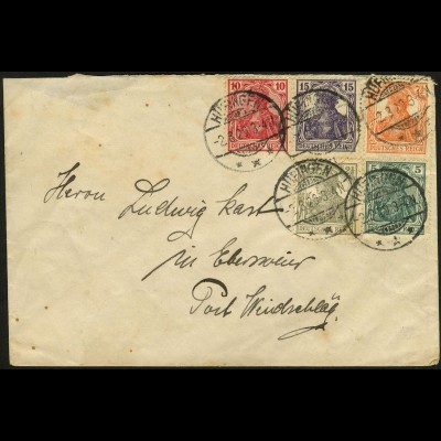 Dt. Reich, W 12 + S 3, portogerecht auf Fern-Brief, Mi. 150,- (4950)
