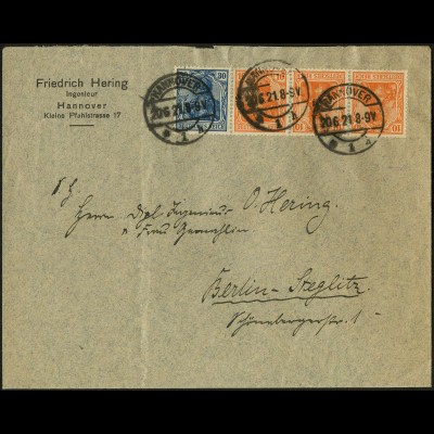 Dt. Reich, WK 1, portogerecht auf Fern-Brief, Mi. 1000,- (4991)