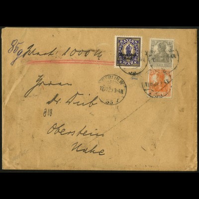 Dt. Reich, S 11 b, portogerecht auf Wert-Brief, gepr. Infla (5083)