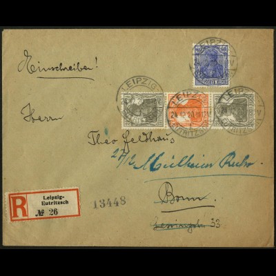 Dt. Reich, S 12 b, portogerecht auf R-Brief, Mi. 50,- (5095)