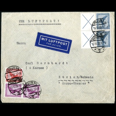 Dt. Reich, W 22 + W 21.1 (2), portogerechter Ausl.-Lp-Brief, Mi. 300,- (5162)