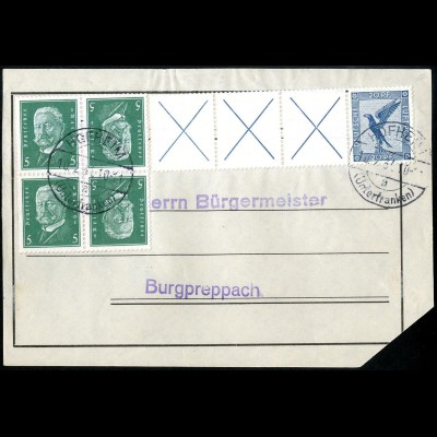 Dt. Reich, W 21.3 + K 10 (2), portogerechter Großbriefaufkleber, Mi. 380,-(5179)