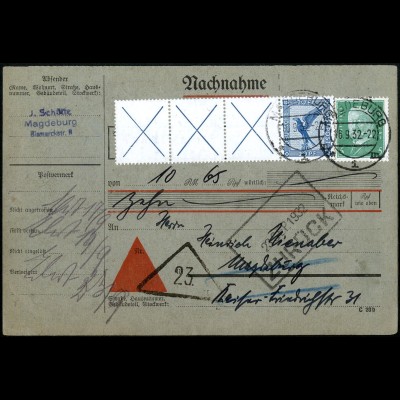 Dt. Reich, W 21.3, portogerechte Orts-Nachnahme-Doppelkarte, Mi. 300,- (5181)