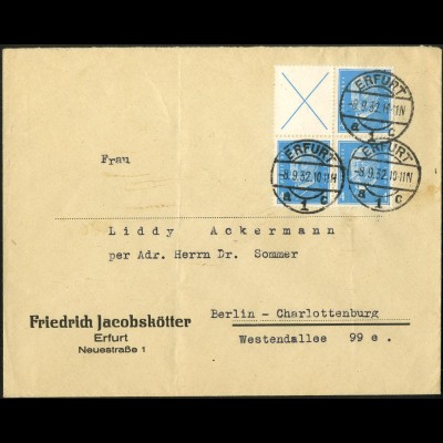 Dt. Reich, S 38 oder W 26 im Viererblock portogerecht, Mi.-Handbuch 100,- (5631)