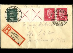 Dt. Reich, W 30.2, portogerecht auf Orts-R-Brief, Mi. 200,- (5774)