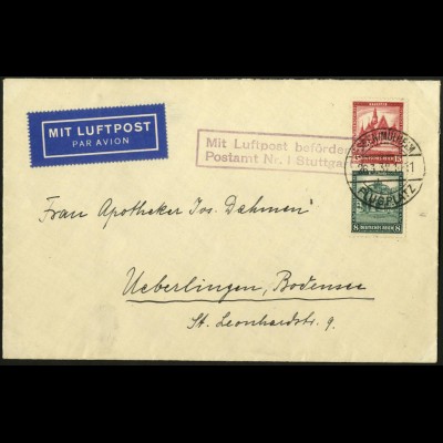 Dt. Reich, S 90, Einzelfrankatur auf Luftpost-Brief, Mi.-Handbuch 80,- (5965)