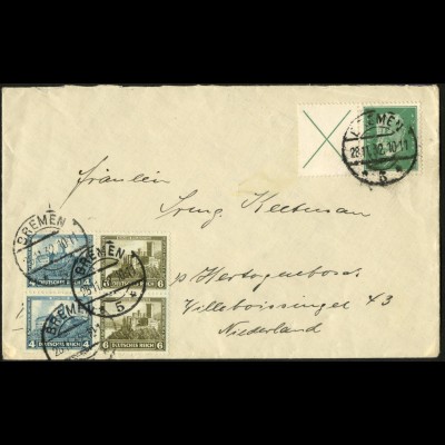Dt. Reich, W 27.1 + W 43 (2), portogerecht auf Auslands-Brief, Mi. 174,- (6028)