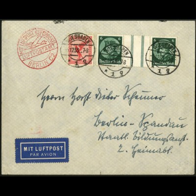 Dt. Reich, WZ 9, portogerecht auf Luftpost-Brief, Mi. 100,- (6176)