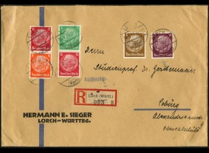 Dt. Reich, S 110 + S 106, portogerecht auf R-Brief, Mi. 70,- (6345)