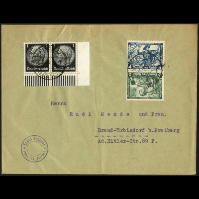 Dt. Reich, SK 19, Kehrdruck portogerecht auf Fern-Brief, Mi. 180,- (6357)