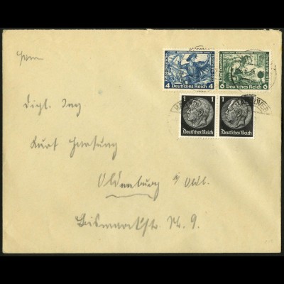 Dt. Reich, W 49, portogerecht auf Fern-Brief, Mi. 80,- (6456)