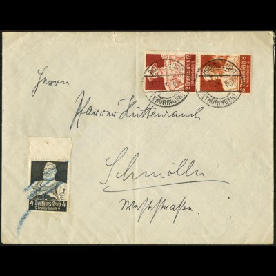 Dt. Reich, S 229, portogerecht auf Fern-Brief, Mi. 45,- (6851)