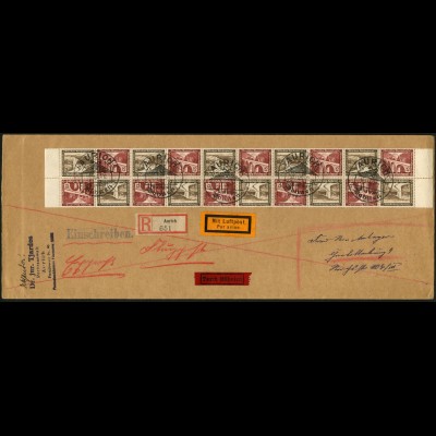 Dt. Reich, Mi. SK 30 (10), Mehrfachfrankatur auf Luftpost-Eil-R-Brief