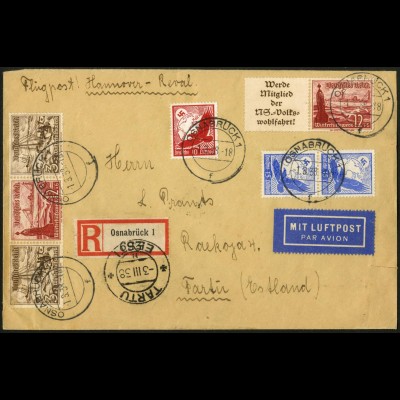 Dt. Reich, Mi. W 127 + W 132, portogerecht auf Auslands-Luftpost-R-Brief (7726)