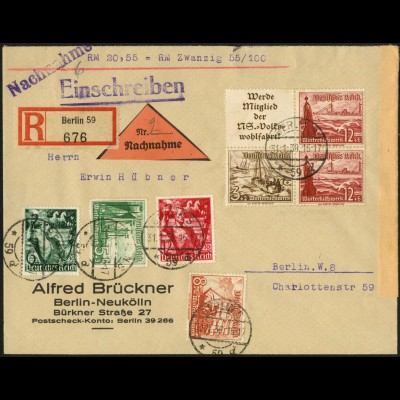 Dt. Reich, Mi. S 244, portogerechter Orts-Nachnahme-R-Brief (7741)