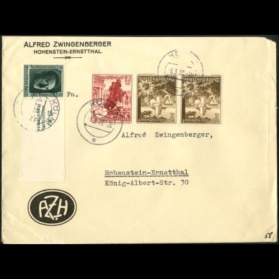 Dt. Reich, Mi. K 34 + Marke aus Block 11, auf Fern-Brief (7794)