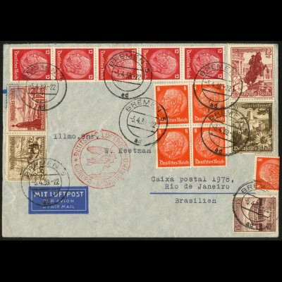 Dt. Reich, Mi. S 249 + W 131, portogerecht auf Auslands-Luftpost-Brief (7874)