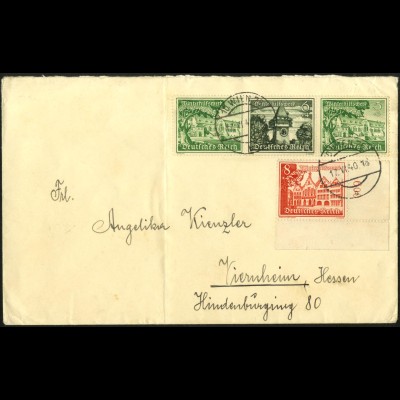 Dt. Reich, Mi. W 139 + 734 Bogenecke, portogerecht auf Ostmark-Brief (7994)