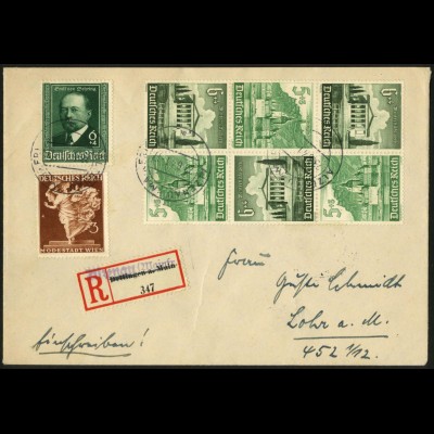 Dt. Reich, Mi. K 38 (3), portogerecht auf R-Brief, korrigierter R-Zettel (8060)