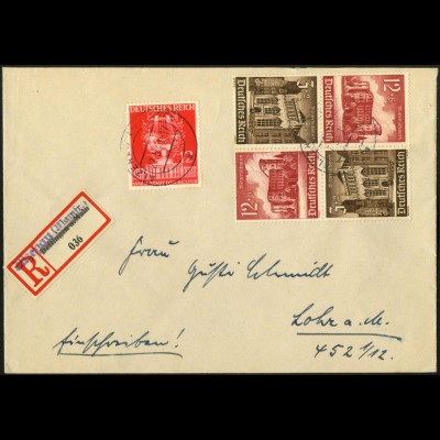 Dt. Reich, Mi. K 37 (2), portogerecht auf R-Brief, korrigierter R-Zettel (8069)
