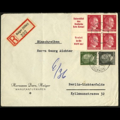 Dt. Reich, Mi. W 156, W 157, S 270, portogerecht auf R-Brief