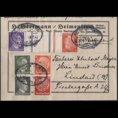 Dt. Reich, Mi. KZ 40, S 201, S 270, portogerechte Päckchen-Adresse (8554)