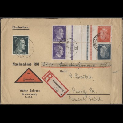 Dt. Reich, Mi. KZ 39 + KZ 40, portogerechter Nachnahme-R-Brief /8569