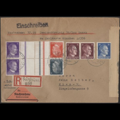 Dt. Reich, Mi. KZ 39 + KZ 40, portoger. Nachnahme-R-Brief, Ostmark /8570
