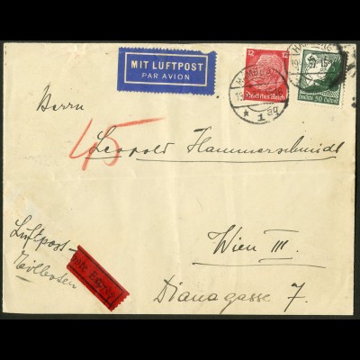 Dt. Reich, Straßenbahnpost, portoger. Ausl.-Lp.-Eil-Rohrpost-Brief (8764)