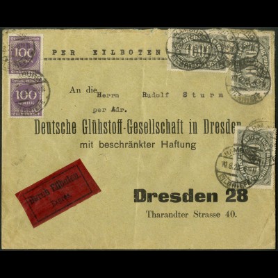 Dt. Reich, Hamburger Straßenbahnpost 1923, Eil-Brief (8775)