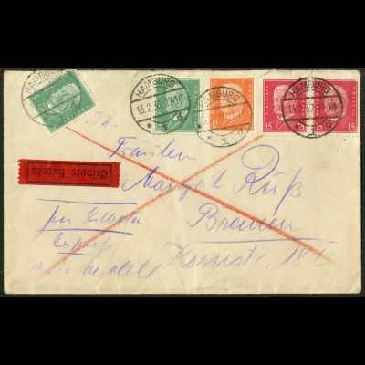 Dt. Reich, Hamburger Straßenbahnpost 1932, portoger. Eil-Brief (8804)