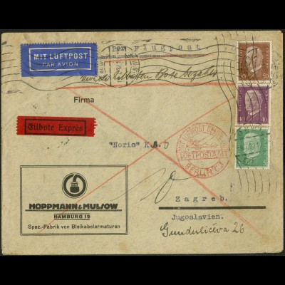 Dt. Reich, Straßenbahnpost, portoger. Auslands-Luftpost-Eil-Brief (8838)