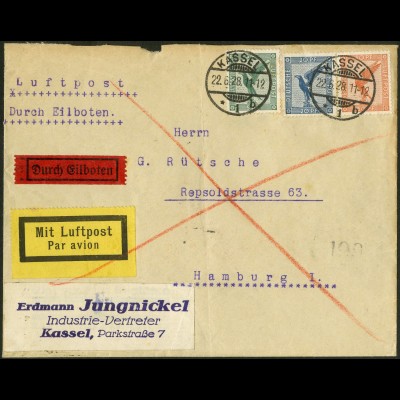 Dt. Reich, Straßenbahnpost 1928, portogerechter Luftpost-Eil-Brief (8851)